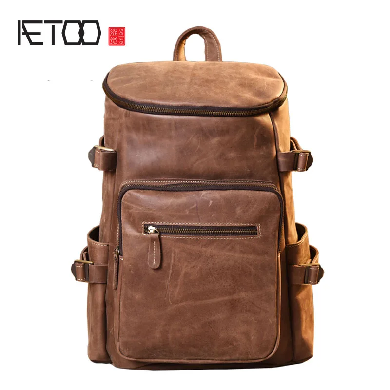 

AETOO Original handmade mad horse leather shoulder bag male art retro mountaineering bag travel backpack mad horse skin leather