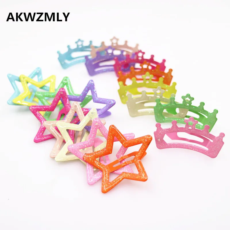 

New Fashion 6Pcs Hair Clips Crown Star Hair Accessories Resin Shiny Kids Headdress Candy Color Handmade Hairpins for Girls