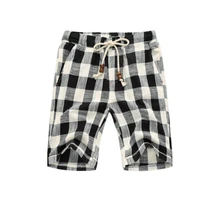 Красивые мужские модные клетчатые пляжные Прямые повседневные короткие брюки из чистого хлопка, модные укороченные брюки до колена