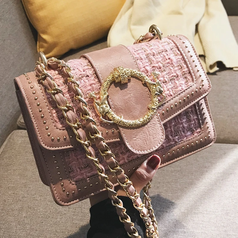 

2018 Winter Fashion New Women's Designer Handbag High quality Woolen Lady Square bag Chain Shoulder Messenger bag Crossbody bag