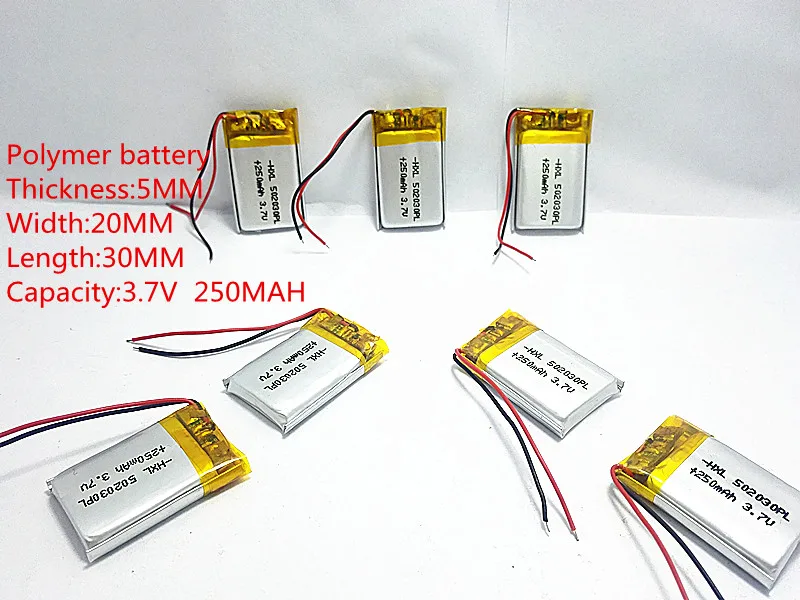 5 шт./лот) полимерный литий-ионный аккумулятор 250 мАч 3,7 в, 502030 052030 CE FCC ROHS MSDS сертификация качества