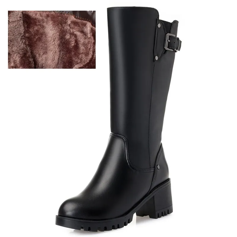 AIYUQI/ г. Новые женские зимние ботинки из натуральной кожи теплая плотная шерсть женские зимние ботинки Большие размеры 41, 42, 43, зимние ботинки на высоком каблуке - Цвет: black fluff