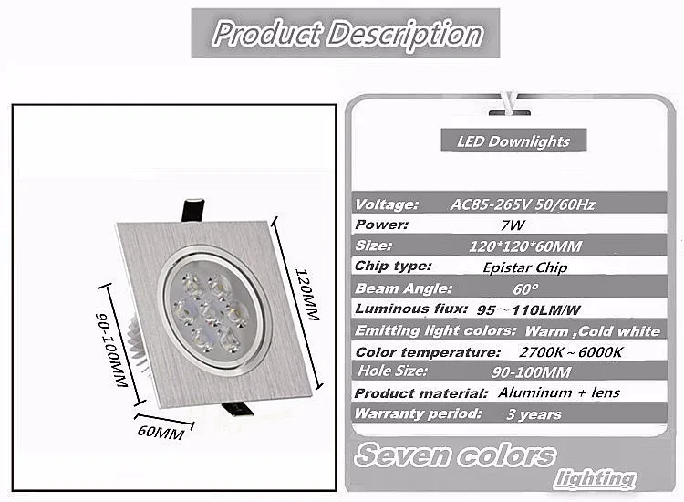 Высокое качество затемнения 3 Вт 5 Вт 7 Вт Встраиваемый светодиодный светильник s Epistar Светодиодный точечный светильник AC85-265V светодиодный потолочный светильник теплый белый холодный белый