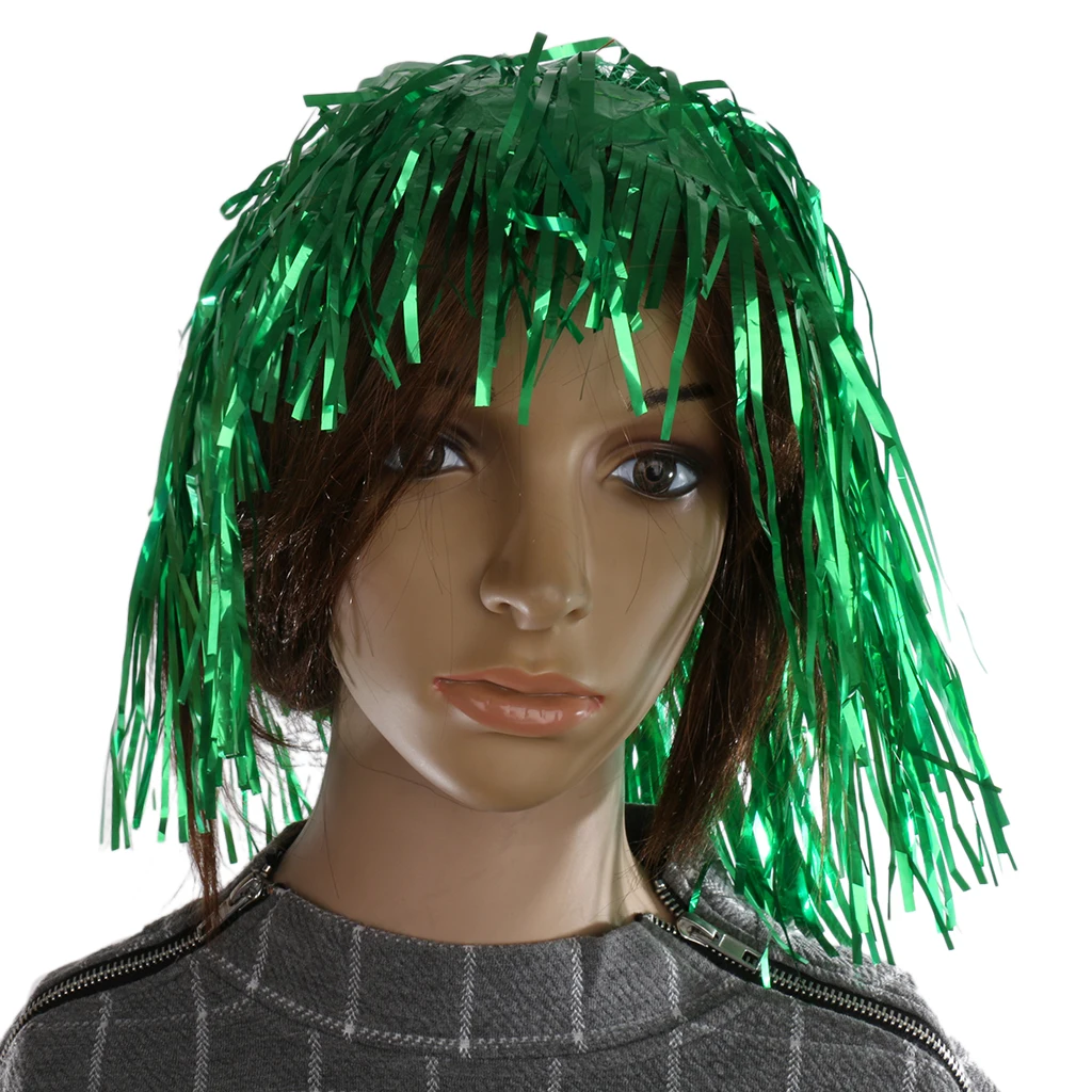 

2 Pieces Green Purple Shiny Tinsel Wigs Fancy Dress Costume Metallic Hen Stag Party Accessory