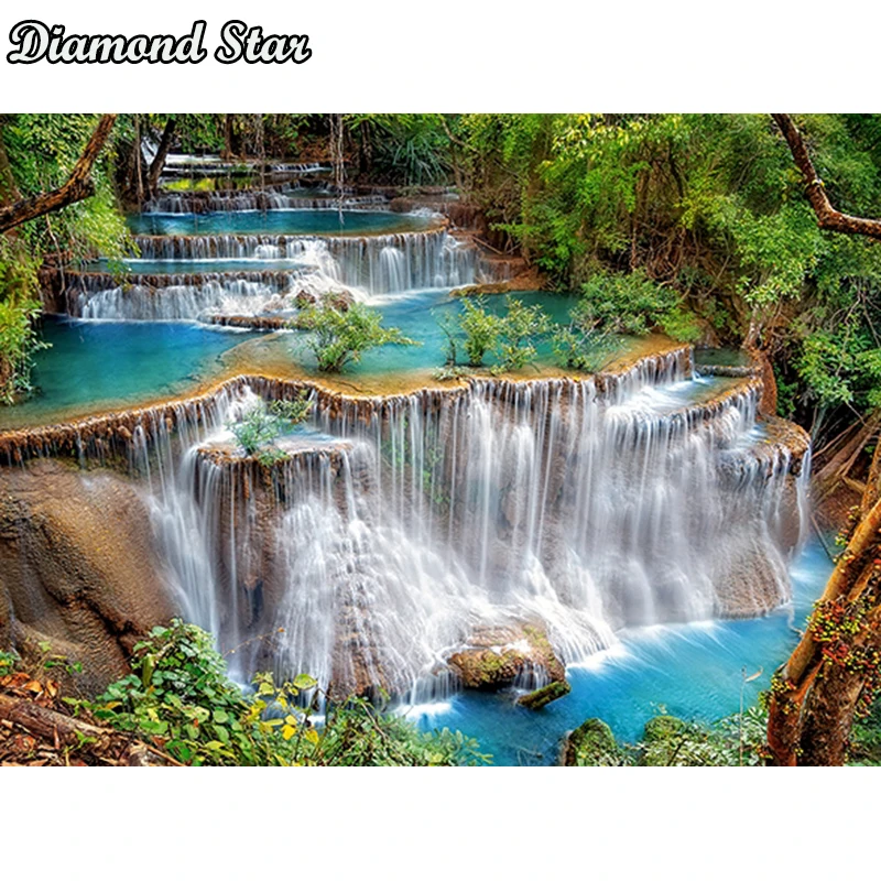 5D full drill diamond embroidery waterfall Diamond Painting Cross Stitch Needlework Rhinestone mosaic decoration painting | Дом и сад
