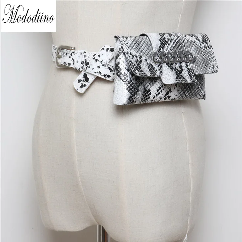

Mododiino Waist Pack Serpentine Fanny Pack Pu Leahter Waist Bag Famal Fashion Snake Skin Waist Belt Female Belly Bag DNV0984
