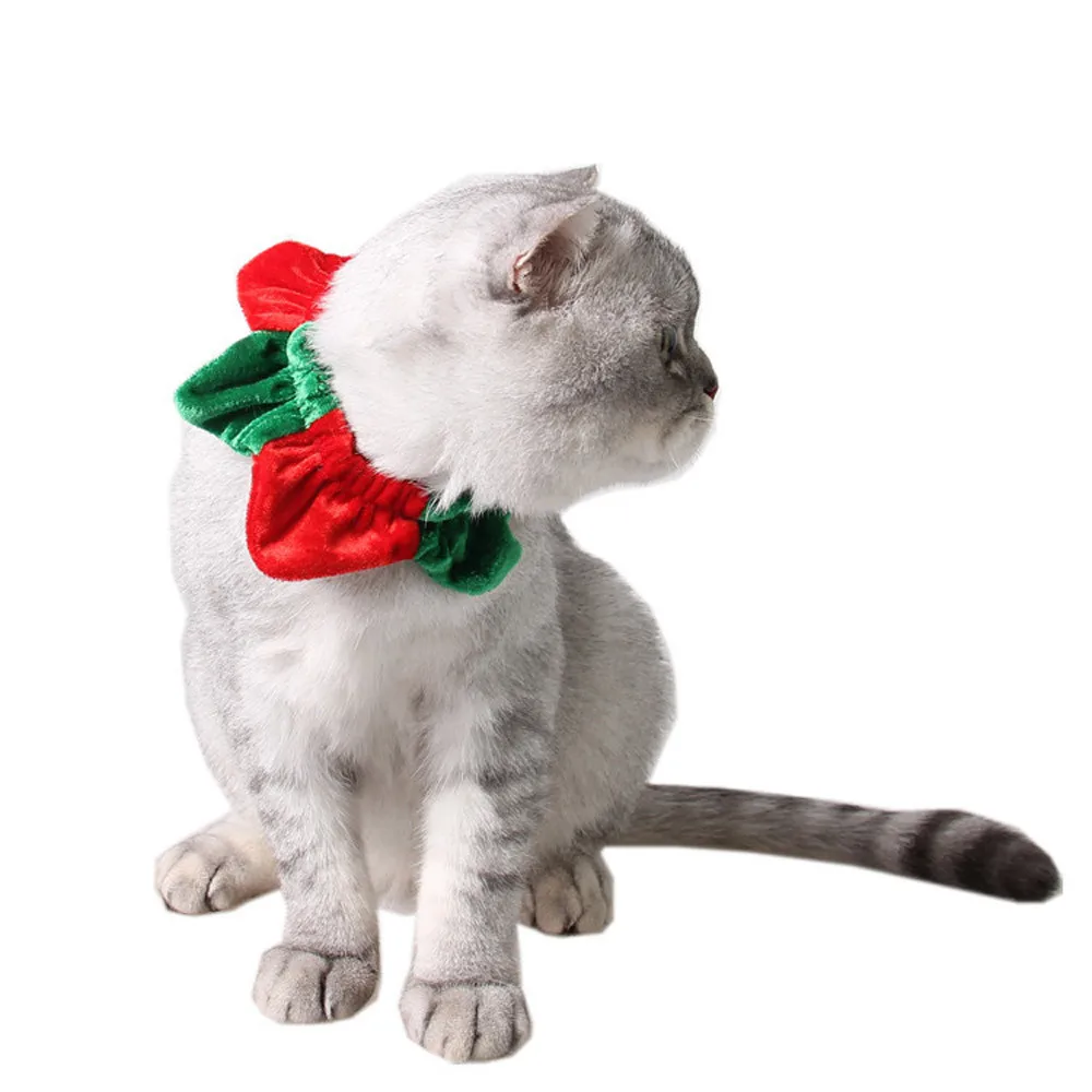 Christmas Red And Green Stitching Collar Protective Ring Pet Cat Puppy Collar Christmas Decorations For Home