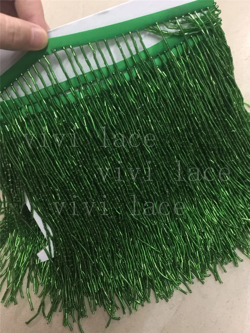 

yy0200# 5yards/bag green color ribbon beads tassel fringe 15cm-17cm width for wedding bridal gown dress/party sawing