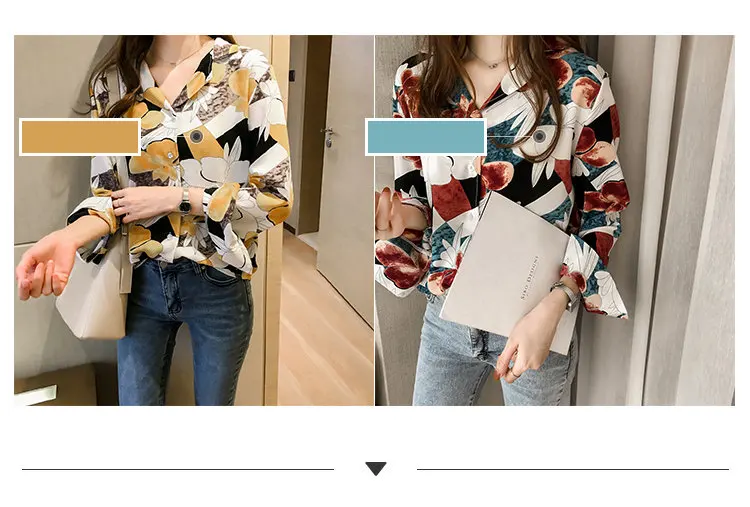 2019 Vintage Print Shirt Femme Plus Size Tops Autumn Women Blouses V-neck Long Sleeve Chiffon Blusas Mujer Chic Chemise Femme (3)