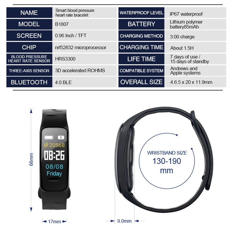 EXRIZU C1 цветной экран Bluetooth Смарт Браслет для измерения кровяного давления и пульсометра фитнес-трекер спортивный смарт-браслет