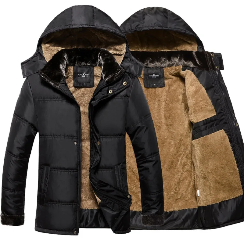 

Thick Warm Winter Jacket Men Overc Jackets Detachable Hat High Collar Outerwearoat Fluff Lining Coats Parka Casual