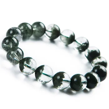 

New Arrival Unique Natural Green Phantom Quartz Bracelet Charm Transparent Round Crystal Bead Bracelet 13mm