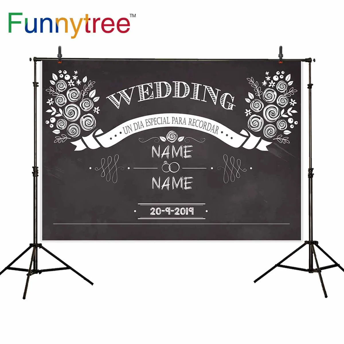 

Funnytree photophone backdrops blackboard white Chalk drawing Ribbon rose Custom name date photocall wedding photo background