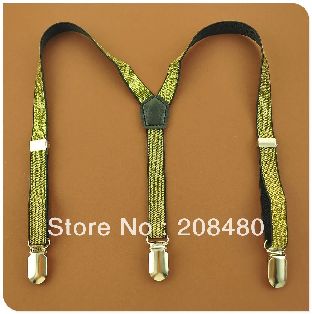 KIDS Suspenders 1.5cm wide "Gold Glitter" CHILDREN BOYS GIRLS Suspender For Trousers Elastic Braces Slim Pants Holder Y-Back Top