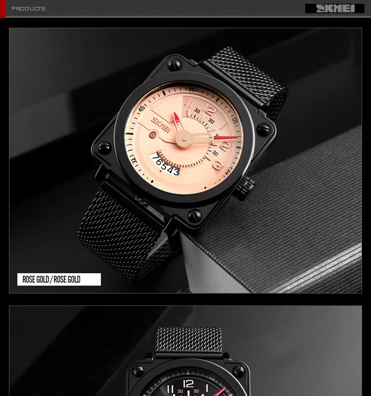 SKMEI Роскошные креативные кварцевые мужские часы модные черные из нержавеющей стали с сетчатым ремешком повседневные часы мужские часы Relogio