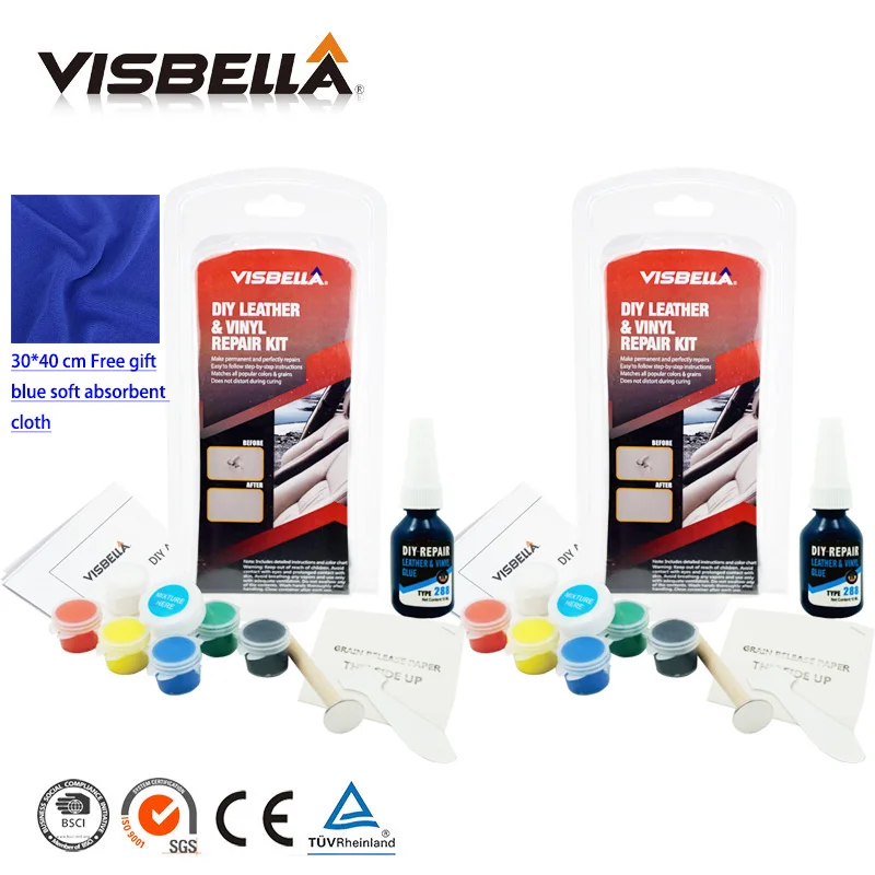  Visbella 2pcs Car Seat Leather Vinyl Repair Kit Auto Sofa Coats Holes Scratch Cracks Rips Liquid Le