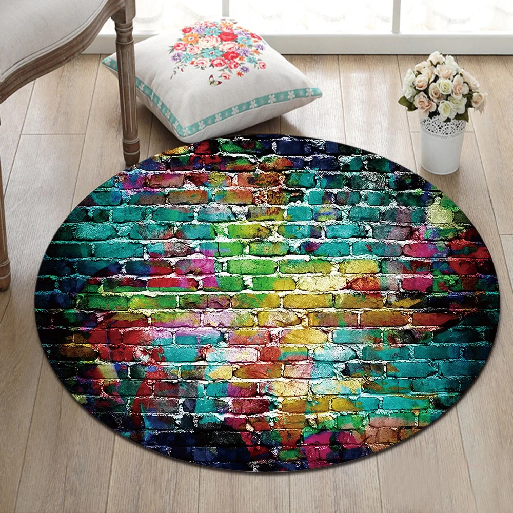 

LB Wall Graffiti Non-Slip Round Children's Room Area Rugs Floor Cushion Bathroom Carpets Door Mat For Living Room Cafe Art Decor