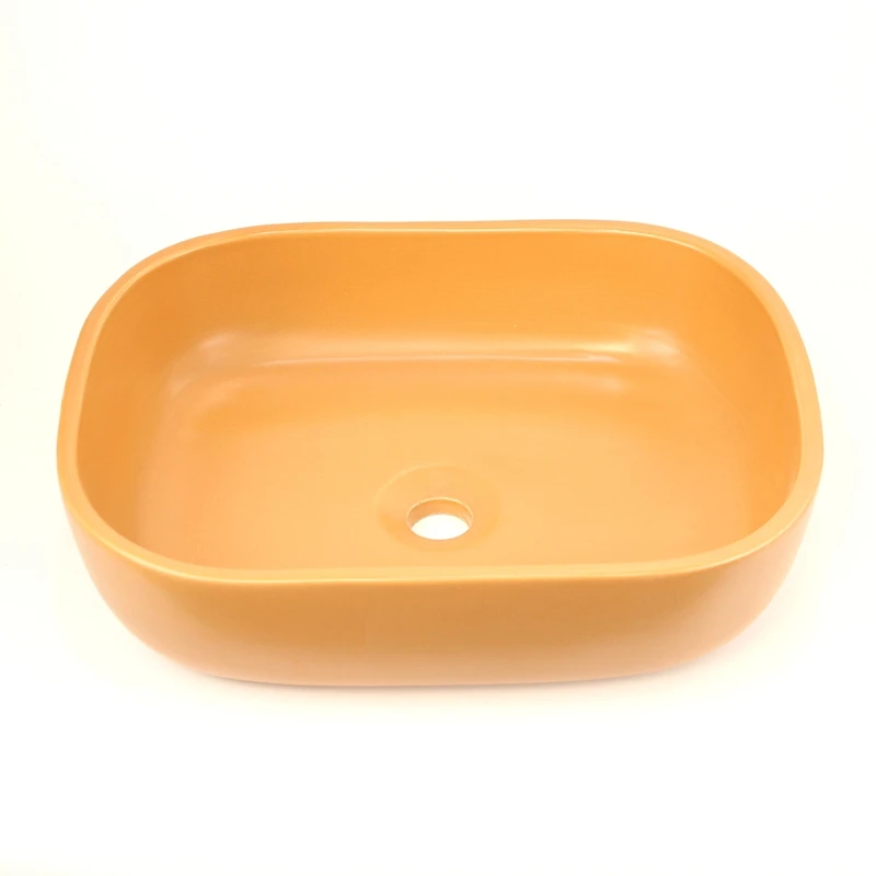 20 بوصة الأصفر البني الحمام مستطيل السيراميك سفينة بالوعة الغرور أداة تصريف منبثقة الفن حوض
