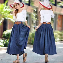 Летняя/Весенняя юбка женская Свободная Женская юбка джинсовая юбка Женская Плюс Размер 6XL Плиссированные Миди юбки женские джинсовые юбки женская нижняя