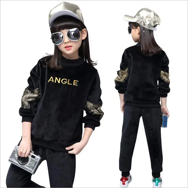 

Spring autumn children embroidered gold velvet suit boy girl fashion leisure sports suit kids Clothing Sets