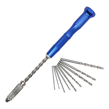 

11Pcs Twist Drill Bit Spiral Hand Semi Automatic Pin Vise Keyless Chuck Drill Hole Carving Mini With Rotary Metal Jewel
