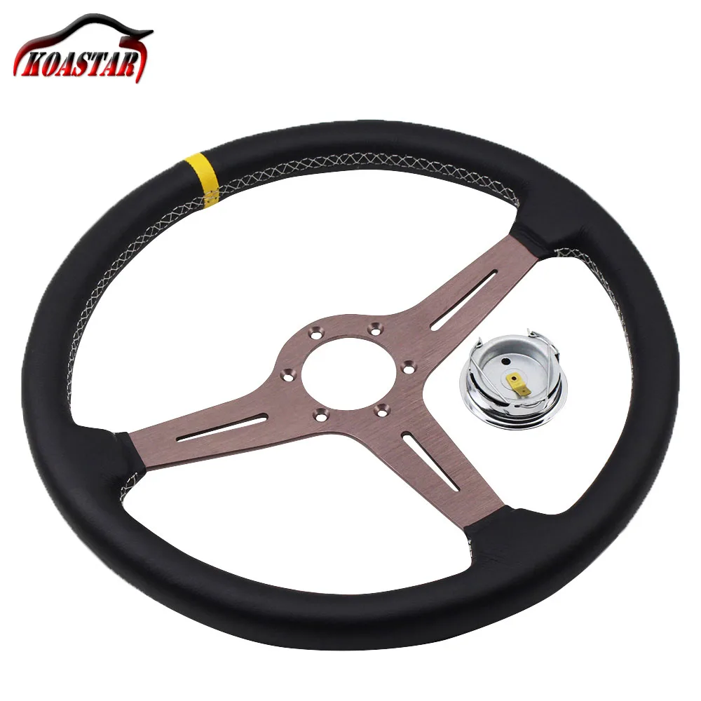 380mm 370mm Classic Leather Steering Wheel with ND Horn Universal 15 inch ND Racing Car Steering