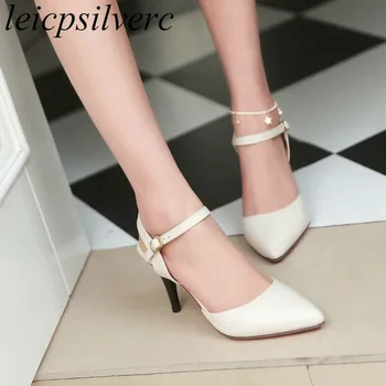 

Women Sandals 2018 New Sexy Fashion Spring Summer High Heels Pu Buckle Pointed Toe Thin Heels Party Wedding Shoes Pink Black