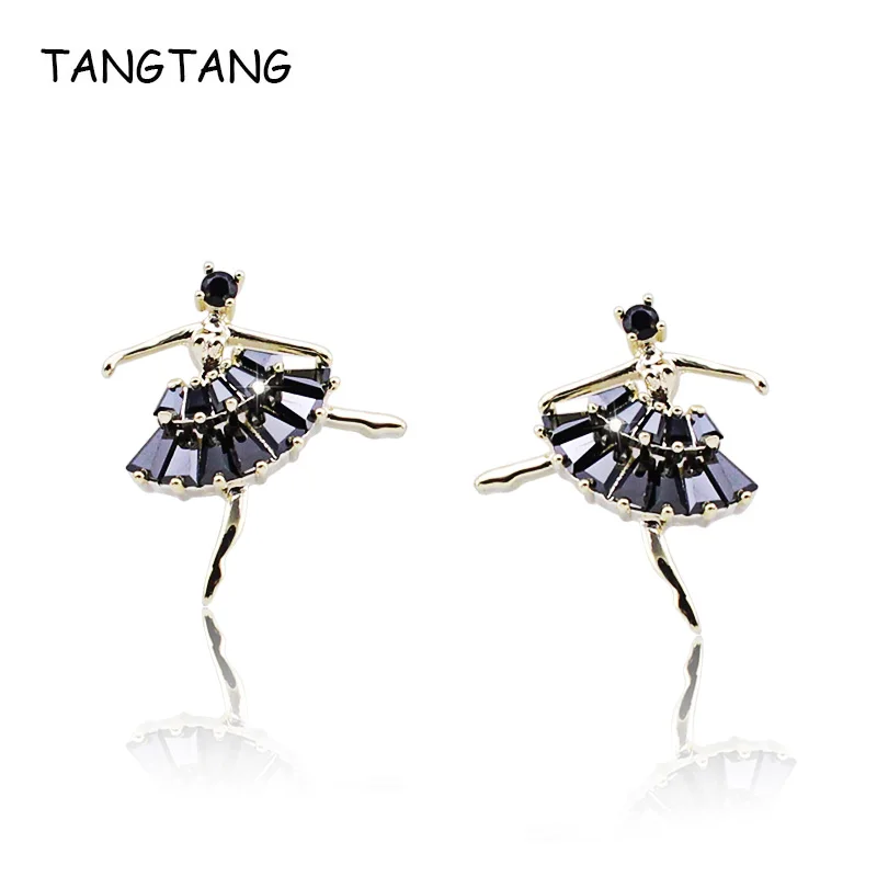 

Gold Jewelry Ballerina Girl Ballet Dancer Crystal Stud Earrings For Female High Quality Attractive Ear Jewelry, Item: WE10809B