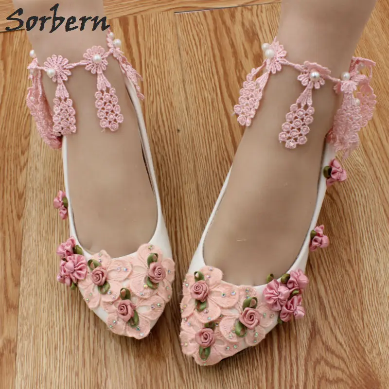 Sorbern Blush Pink Lace Flower Wedding Shoes 5Cm Kitten Sorbern Blush Pink Lace Flower Wedding Shoes 5Cm Kitten