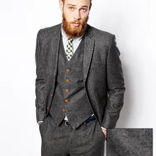 Последние пальто брюки дизайн серый Твид комплект со смокингом жениха 3 предмета итальянский стиль, для мужчин, на свадьбу, на выпускной, ужин костюмы осень-зима костюм «человек