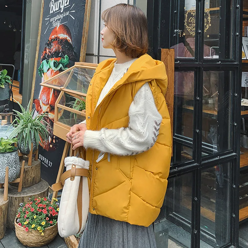 

Women winter waistcoat 2019 mid-long sleeveless Vest parkas coat Casual thicken long zipper hooded warm vest jacket