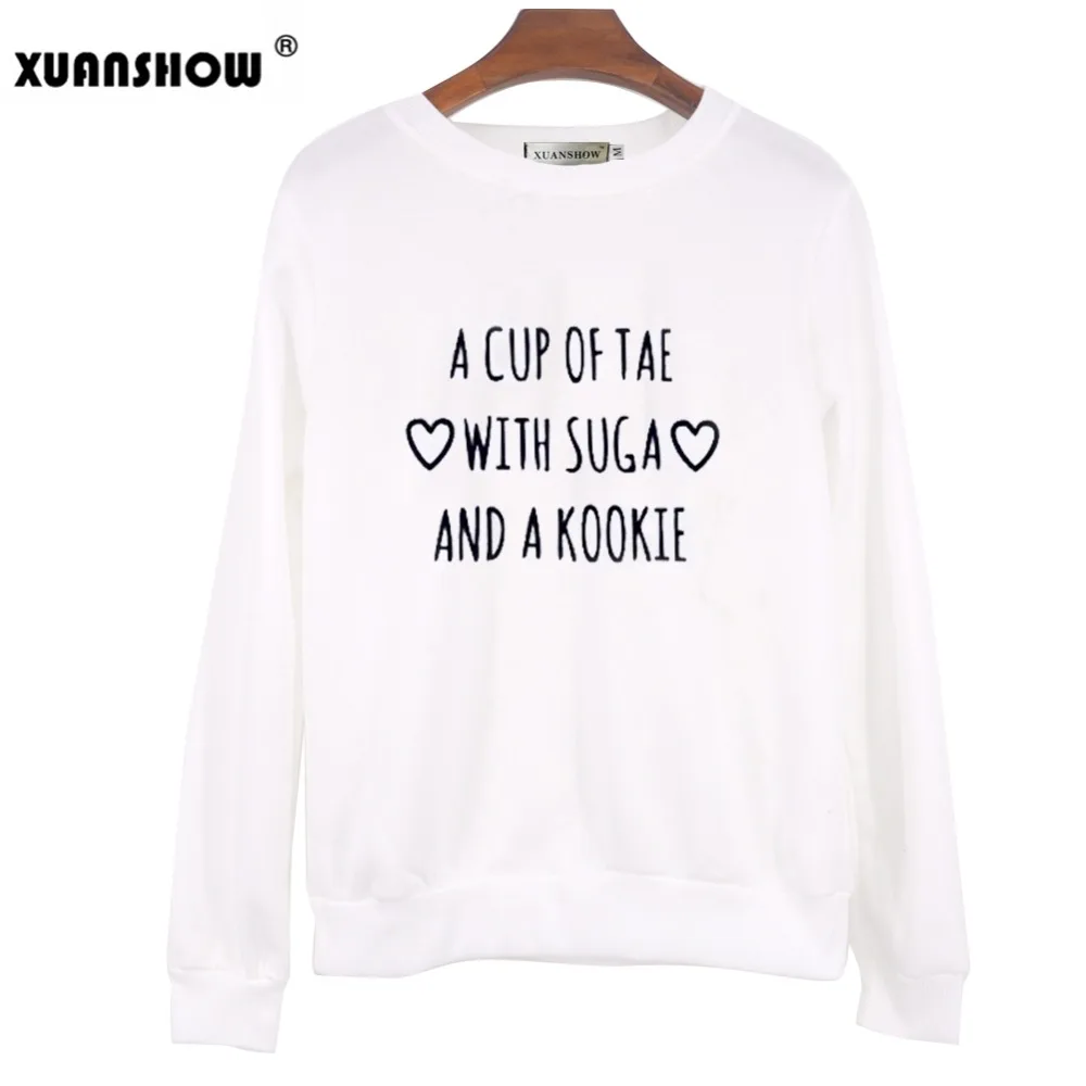  XUANSHOW Fashion Sweatshirts 2019 Autumn Long Sleeve A Cup Of Tae With Suga Printed Pullovers Women