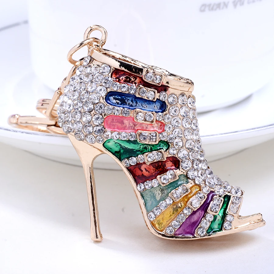 

Chaveiro!Novelty crystal High Heel Keychains Rhinestone Shoe Keyring charm Women Handbag alloy key holder bag Jewelry gift R003