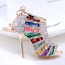 Chaveiro Novelty crystal High Heel Keychains Rhinestone Shoe Keyring charm Women Handbag alloy key holder bag