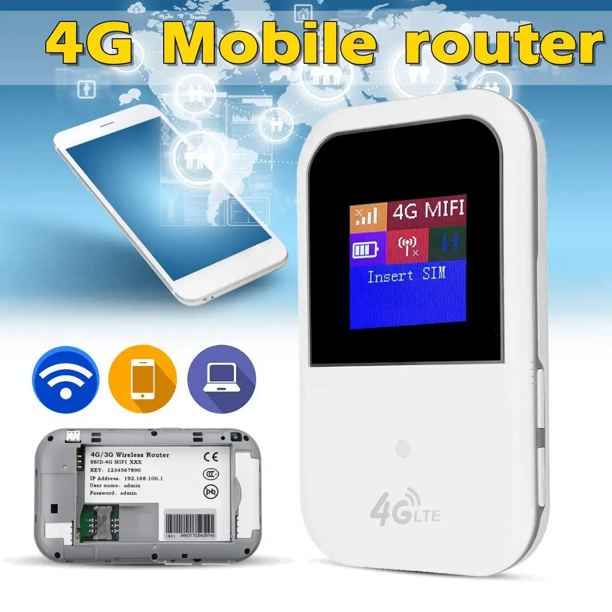 

4G Mobile Unicom Telecom Router Wireless Internet Card Carry-on 150Mbps Support B1/B3 LCD Display Auto WiFi Wireless Router