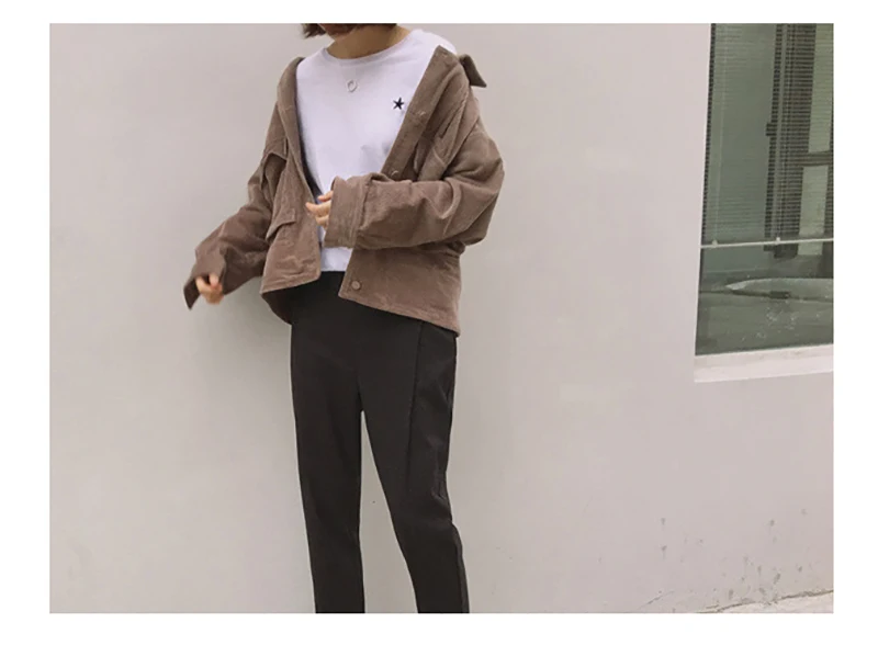 Scsech Women Jacket Corduroy Retro Double Pocket Wind Loose Baseball Short Jacket Coats Spring And Autumn Casual Jacket D8A129 (16)