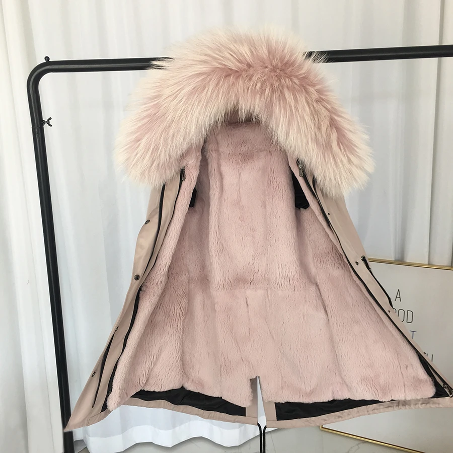Women real fur parka winter warm natural large raccon dog fur collar with real rex rabbit fur liner coat winter jacket 90CM Women real fur parka winter warm natural large raccon dog fur collar with real rex rabbit fur liner coat winter jacket 90CM