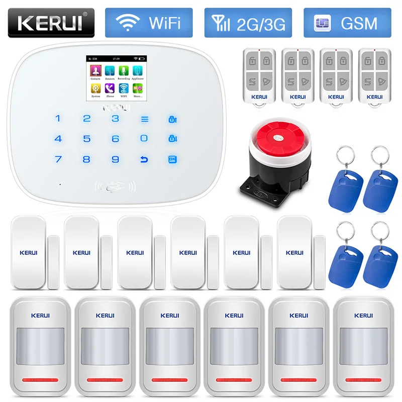 

KERUI W193 RFID Card Wireless Burglar Home Security Alarm System WCDMA GSM WIFI PSTN Mode Low Power Reminding White Black Panel