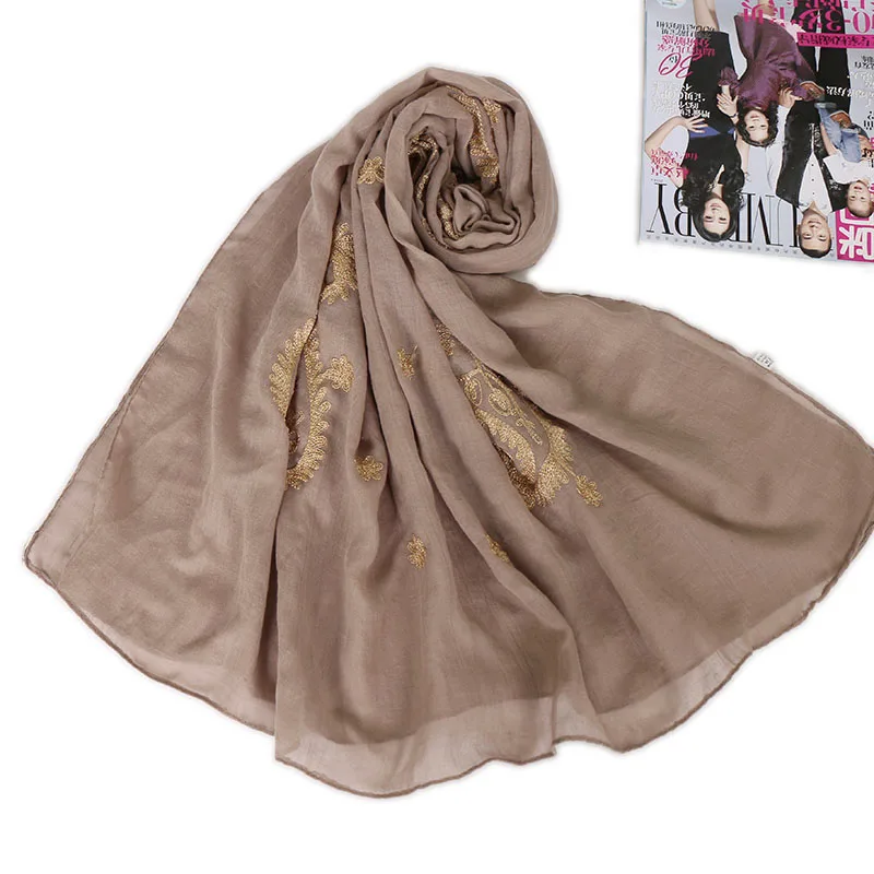 Женский вышитый хиджаб шарф мусульманские платки cashew легкий шарф простой хлопковый шарф модная головная повязка шарфы 190*80 см - Цвет: 6