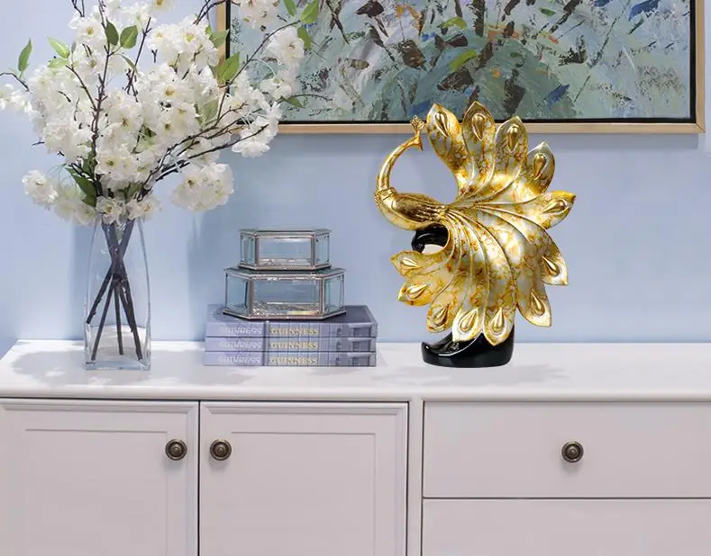 

Peacock Resin Statue Modern Phoenix Abstract Sculpture Imitation Bronze Animal Decoration Home Decor Accessories Crafts