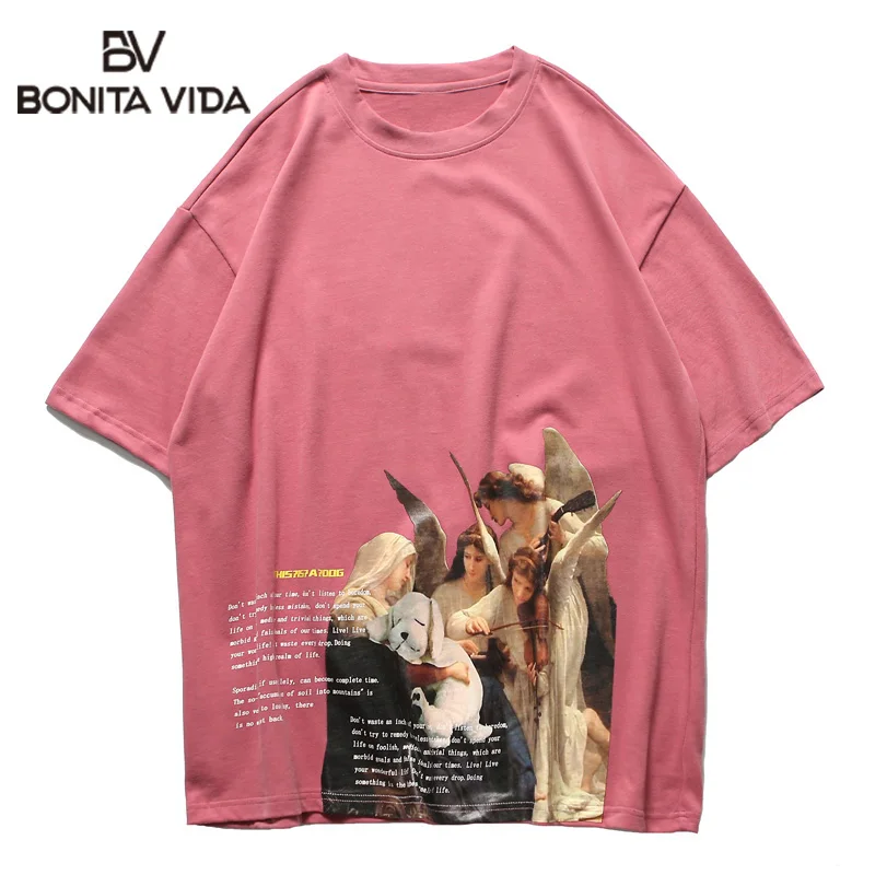 

Bonita Vida Funny Song of the Angels Painting Print T shirts Men 2019 Streetwear Hip Hop Casual Tops Tees Men Fashion T Shirt