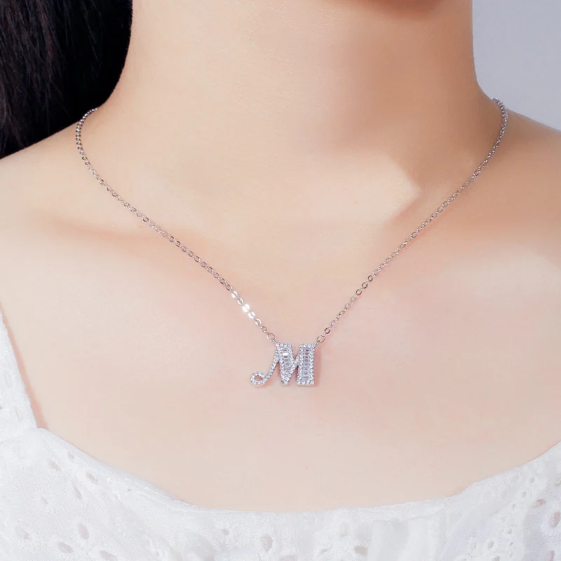 CWWZircons Personalized Cubic Zirconia Crystal 26 Initial Name Letter Pendant Necklace for Women DIY Custom Jewelry Gift CP046