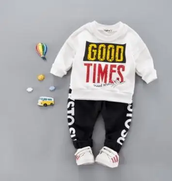 

Long Sleeve English Good Time Children's Wear 2019 Autumn New Children's Sweater Set Baby Boy Girls Suits Baby Set SY-F183204
