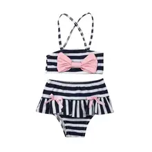 Детские Полосатые Купальники для маленьких девочек, танкини, топ с бантом, шорты, пляжная одежда, летняя одежда