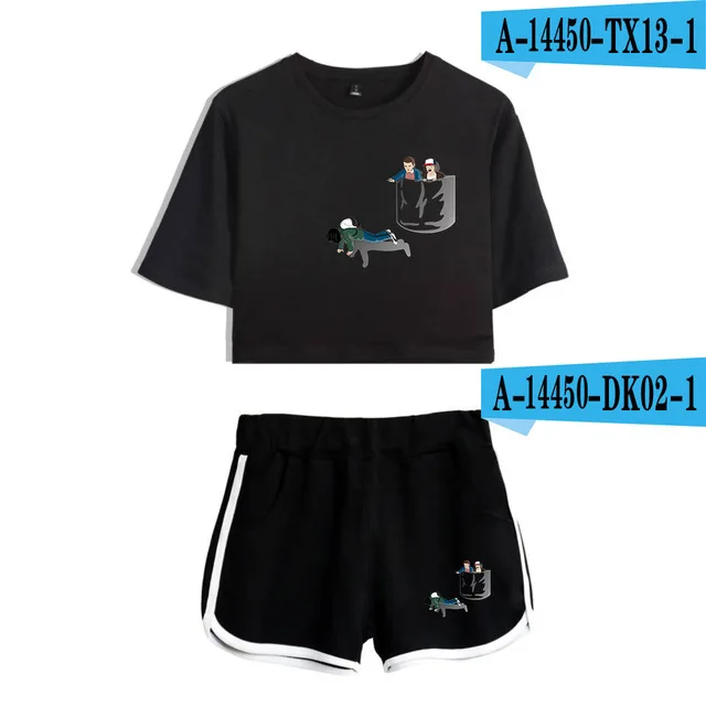 Girls Outfit Stranger Things New 2D print Leisure Women Two Piece Set Shorts+lovely T-shirts Hot Sale Tracksuit - Цвет: 14