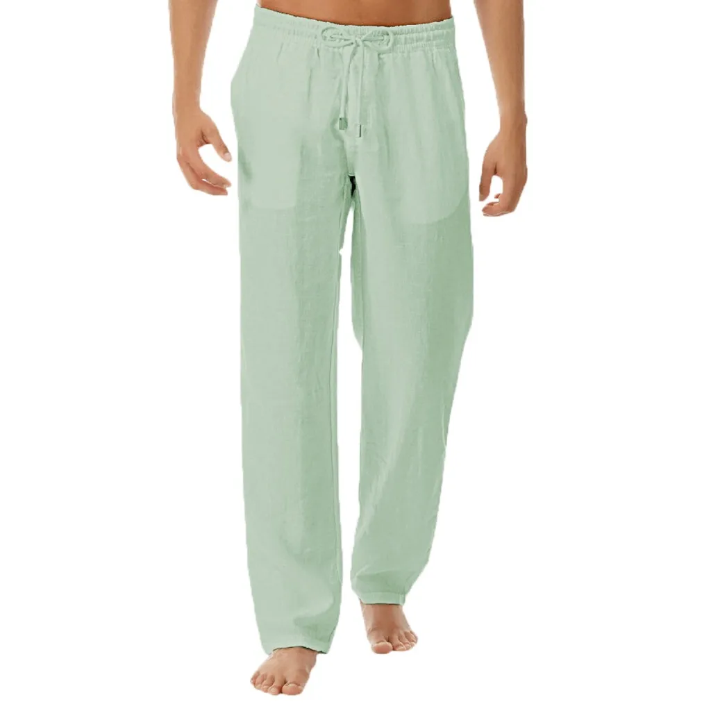 Повседневные Мужские штаны-шаровары для фитнеса, мужские одноцветные прямые свободные штаны с эластичной резинкой на талии, летние комбинезоны 3XL L0508 - Цвет: Green