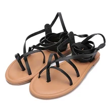 Hongyi neue ankunft frauen gladiator sommer stiefel strappy pu-leder verband lace up tanga clip ring toe flache ferse neutraler sandalen