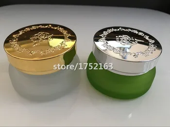 

50g Frosted glass bottle Cream Jar with Silver/gold print aluminum cover for Cream/Skin Care cosmetic packing Cosmetic container
