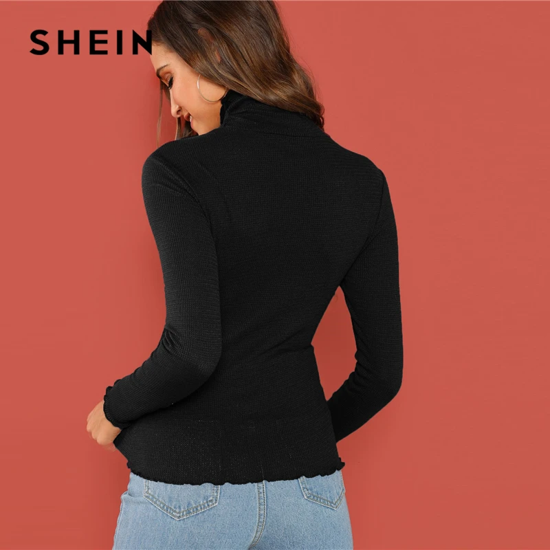 SHEIN Стильная Однотонная Водолазка Приталенный Топ С Длинным Рукавом