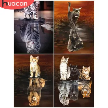 

HUACAN Diamond Mosaic Cat 5D Diamond Painting Kit Animal Full Square Diamond Embroidery Sale Rhinestone Picture Decor Home